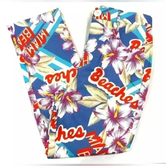 Urban Outfitters Miami Beach Tropical Novelty Print Cropped High Rise Pants 26 - Picture 2 of 11
